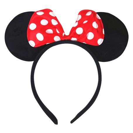 Oreilles de Souris de Bande Dessinée sur Bandeau avec Noeud en Satin Rouge à Pois Blancs - Accessoire Bandeau pour Costume de Dé