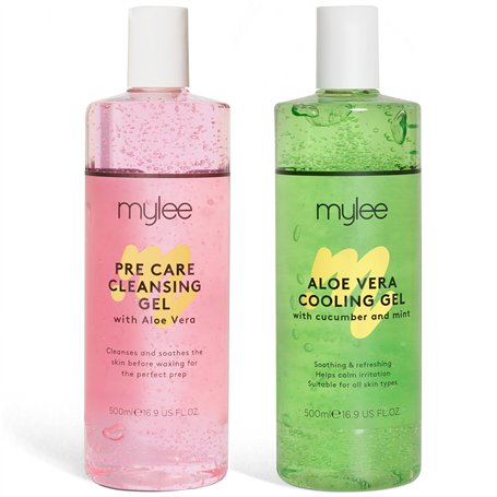 MYLEE Kit de soin pré-et après épilation à l'aloe vera (2 x 500 ml) avec gel rafraîchissant apaisant et nettoyant pour tous les