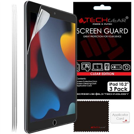 TECHGEAR 3 Pack Protection Ecran pour iPad 10.2 2021/2020 / 2019 - Film de Protection Écran ULTRA CLAIR compatible avec iPad 10