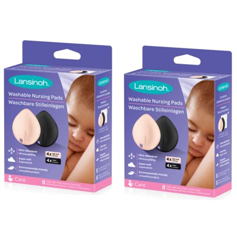 Lansinoh I Lot de 16 coussinets d'allaitement lavables Rose et Noir