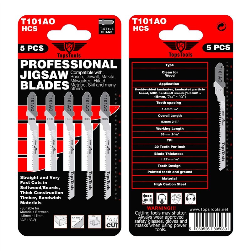 Image secondaire de 30 x TopsTools JSTTK6A T101B T101BR T101D T101AO T111C T144D Lames de scie sauteuse mixtes compatibles avec Bosch, Dewalt, Makit