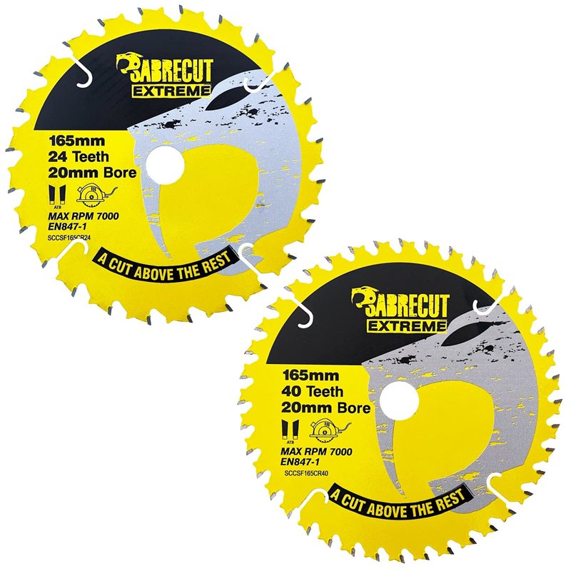 2 lames de scie circulaire SCCSFK165CR SabreCut 165 mm 24T et 40T x 20 mm compatibles avec Dewalt Bosch Makita et bien d'autres