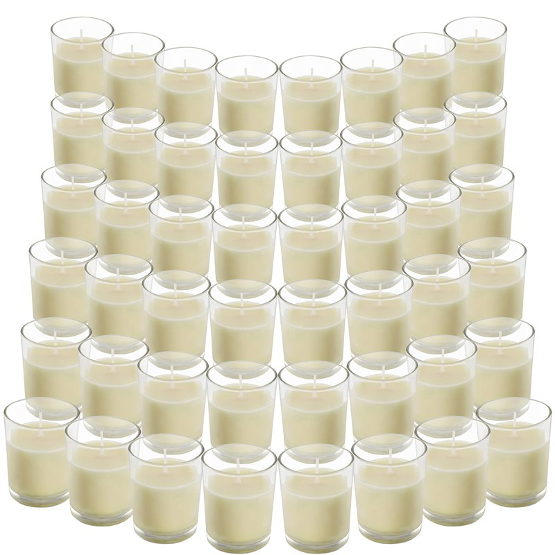 BELLE VOUS Bougie Votive Non Parfumée avec Bougeoir en Verre Transparent (48 Pcs) - 12 h de Combustion - Bougie de Table avec Po