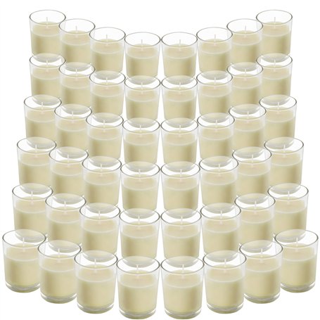 BELLE VOUS Bougie Votive Non Parfumée avec Bougeoir en Verre Transparent (48 Pcs) - 12 h de Combustion - Bougie de Table avec Po