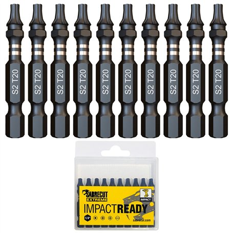 10 x SabreCut SCTX2050_10 50 mm T20 TX20 Jeu d'embouts de tournevis à percussion à une extrémité Torx Heavy Duty avec boîte de r