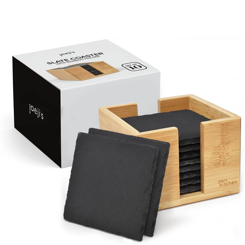 Joeji's Kitchen Lot de 10 Dessous de Verres en Ardoise Grise sous Verre résistants à la Chaleur, Dessous de Verre Ardoise Polyva