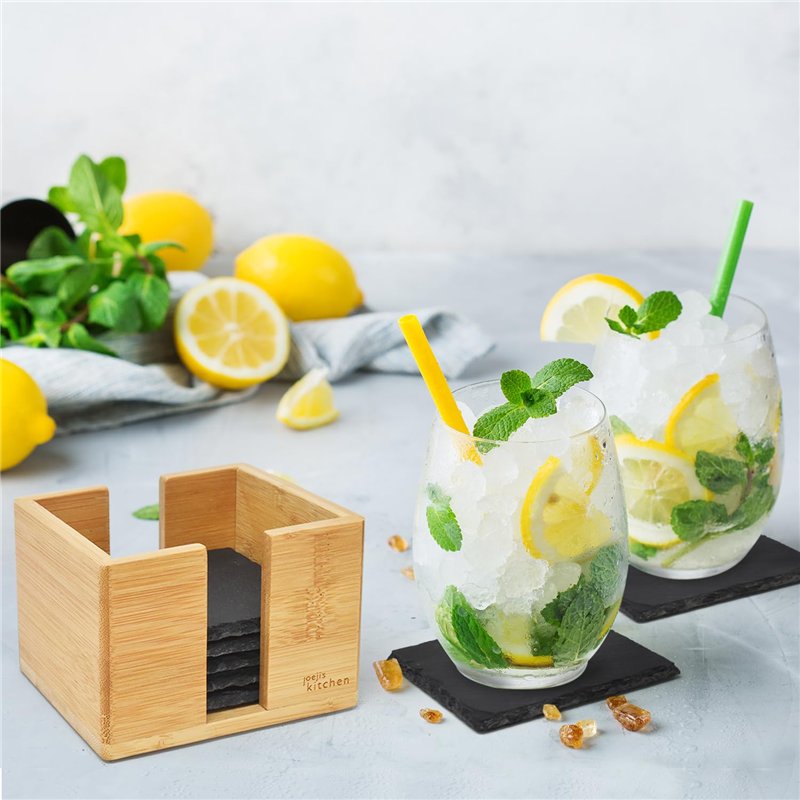 Image secondaire de Joeji's Kitchen Lot de 10 Dessous de Verres en Ardoise Grise sous Verre résistants à la Chaleur, Dessous de Verre Ardoise Polyva