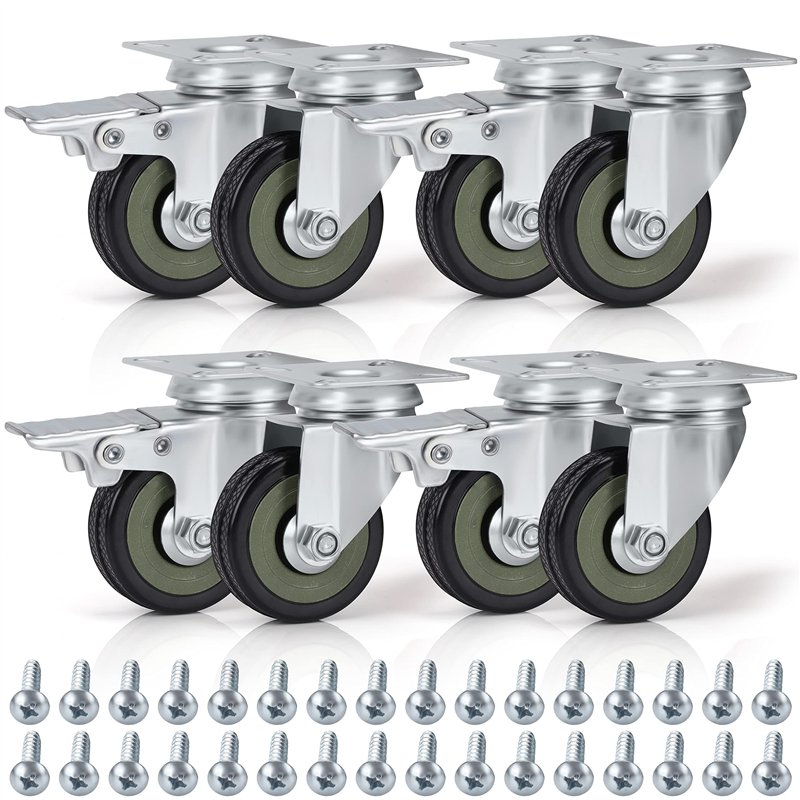 Kurtzy Roulettes Pivotantes Noir (Lot de 8) - Roulette Meuble de 50 mm avec Roues en Caoutchouc, Vis, Freins et Plaques en Métal