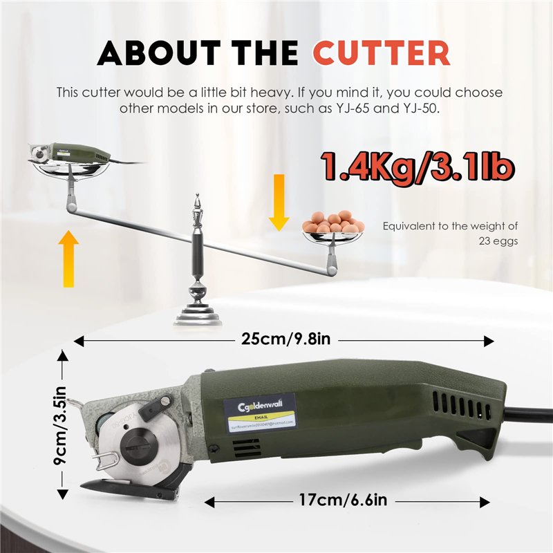 Image secondaire de CGOLDENWALL YJ-50 Ciseaux Électrique Tissu Rond Couteau à Coupe Diamètre Lame 50mm Épaisseur de Coupe Maximale 20mm avec Lame Re