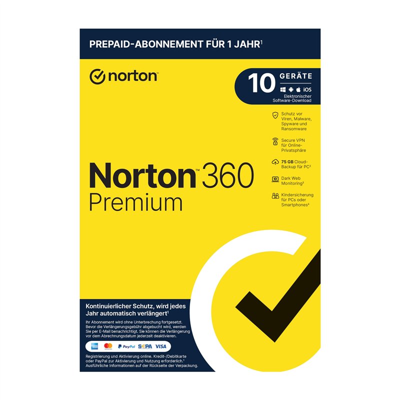 Norton 360 Premium 2021 | 10 appareils | 1 an d'abonnement avec extension automatique | VPN sécurisé et gestion de mot de passe 