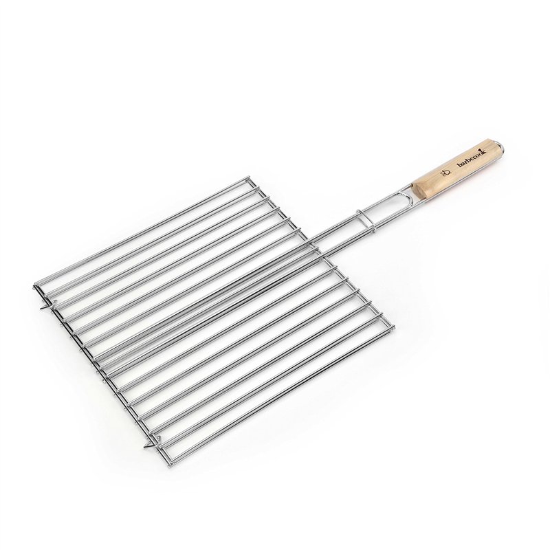Barbecook Grille barbecue double rectangulaire, Acier Chromé/Bouleau FSC, 36 x 34 cm