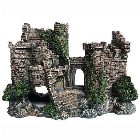 SLOCME Décoration en résine pour aquarium - Cachette pour poissons en forme de château - Détails réalistes - Accessoire d'aquari