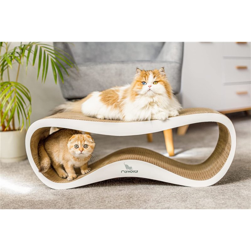 Image secondaire de Griffoir pour Chats Carton Ondulé Herbe à Chat Lui MYKOTTY Blanc 75 x 26 x 25 cm Produit Européen Grattoir Chat