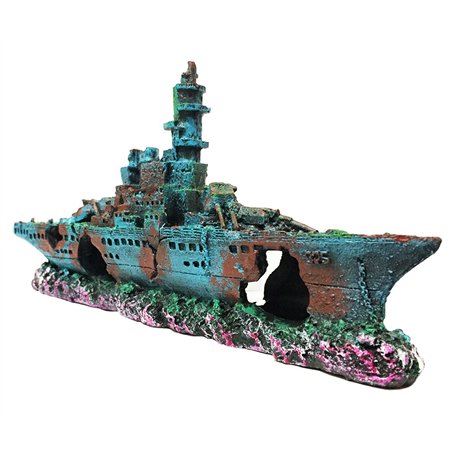 SLOCME Aquarium Shipwreck Decorations Fish Tank Ornaments - Resin Material Sunken Ship Decorations