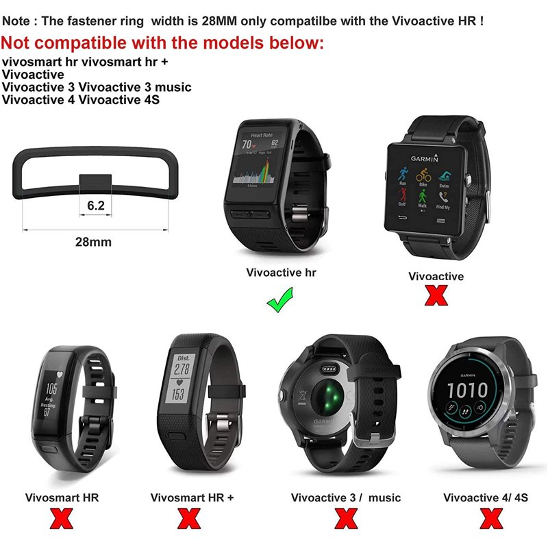 Image secondaire de Chofit Fit Compatible avec Garmin Vivoactive HR Sangle de fixation Hoop Loop Caoutchouc Boucle Holder Compatible avec Garmin Viv