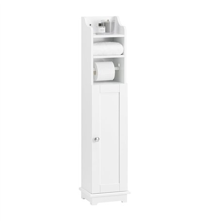 SoBuy® FRG177-W Support Papier Toilette Armoire Toilettes Porte Brosse WC Meuble de Salle de Bain sur Pied en Bois – Blanc