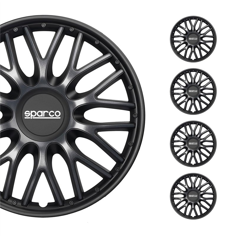 Sparco Enjoliveurs Roma - 14-Pouces - Gris/Noir - Set de 4 pièces