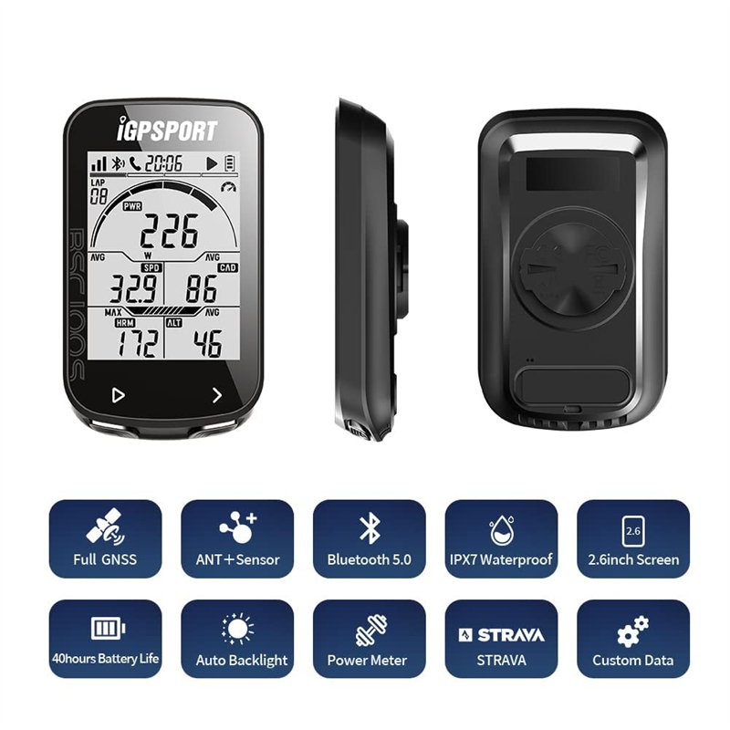 Image secondaire de iGPSPORT Compteur GPS de vélo compatible avec le capteur de fréquence cardiaque ANT+ Cadence, étanche, compteur de vitesse