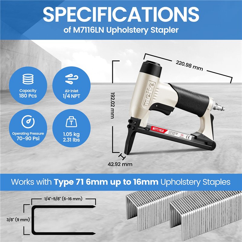 Image secondaire de meite MT7116LN Agrafeuse Pneumatique Type 71 Agrafeuse Tapissier Bec Long – Agrafeuse à Air pour Menuiserie et Fabrication de Me