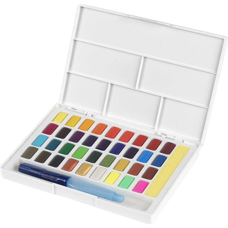 Faber-Castell 169736 - Aquarelle, 36 godets de couleur, y compris palette de mélange et pinceau à réservoir d'eau