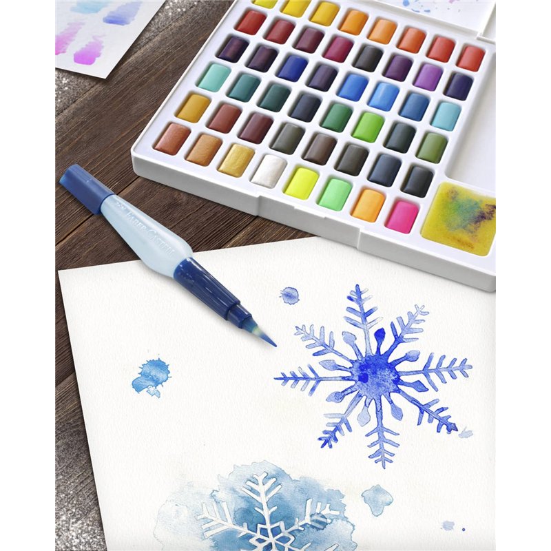 Image secondaire de FABER-CASTELL 169748 Étui de 48 aquarelles en godet, avec palette de mélange et pinceau réservoir d'eau