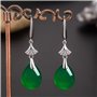 Vintage Naturel Émeraude Jade Calcédoine Femme Boucles d'oreilles 925 Argent Goutte d'eau Vert Jadéite Pierres Précieuses Bijoux