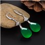 Vintage Naturel Émeraude Jade Calcédoine Femme Boucles d'oreilles 925 Argent Goutte d'eau Vert Jadéite Pierres Précieuses Bijoux