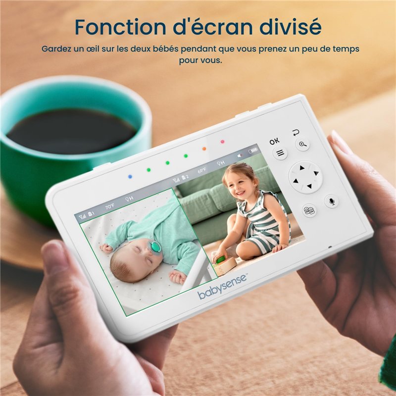 Image secondaire de Babysense Moniteur Vidéo pour Bébé, Babyphone avec Écran Divisé 4,3“ et 2 Caméras, Veilleuse Réglable, Conversation Audio Bidire