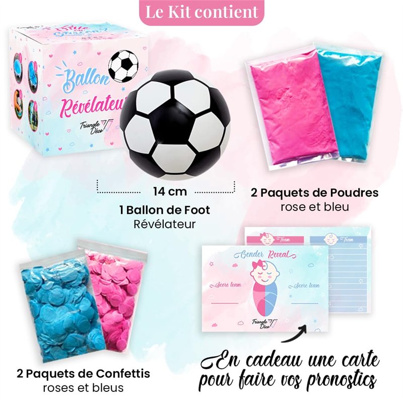 Image secondaire de Ballon révélateur de genre Kit Complet 6 en 1 pour fête naissance avec 1 ballon de foot 2 Paquets de Poudre Colorée et 2 Paquets