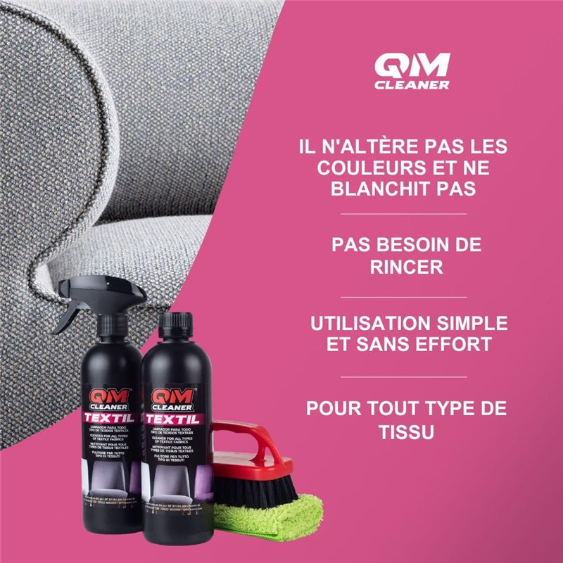 Image secondaire de QM Cleaner Kit nettoyant de tissus pour chaises, fauteuils, tapis - Comprend 2 QM textile, 1 microfibre et 1 brosse premium extr