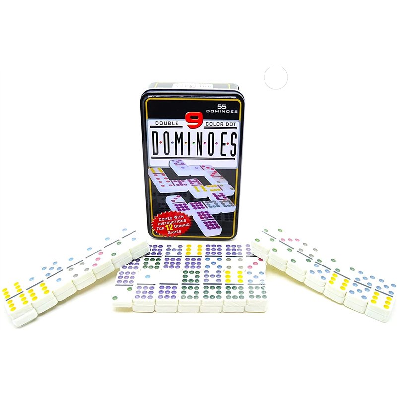 Image secondaire de Dominos de points doubles de 9 couleurs (jeu 55, dominos) dans une boîte en métal
