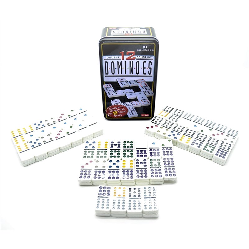 Image secondaire de Dominos de points doubles de 12 couleurs Grande XXL Boîte (jeu 91, dominos) dans une boîte en métal.