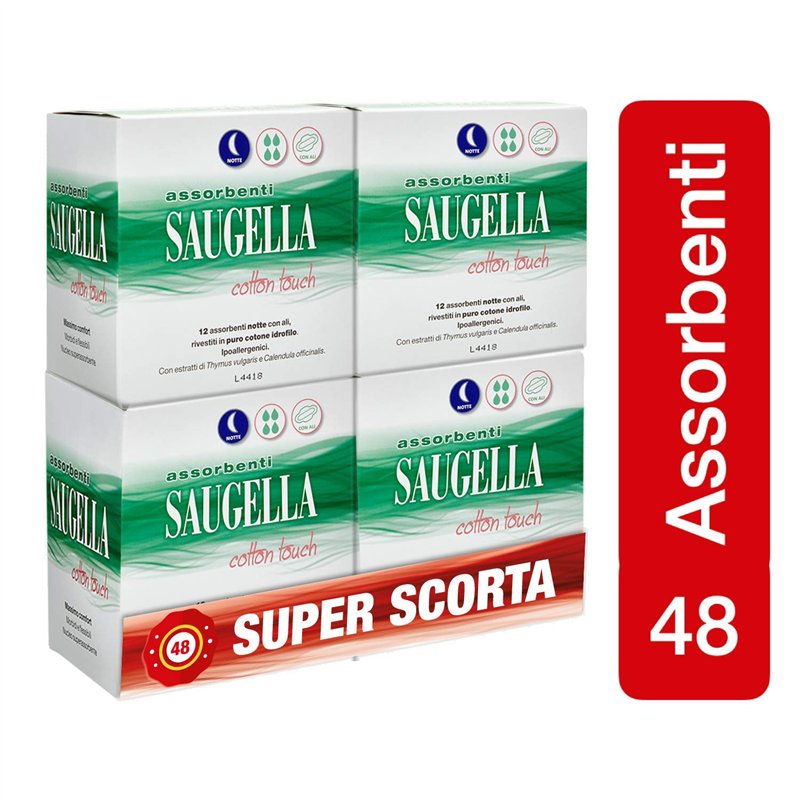 Image secondaire de Saugella Saugella Cotton Touch Serviettes Extérieures Nuit Action Anti-odeurs Avec Ailes En Coton Hypoallergéniques 48 Pièces