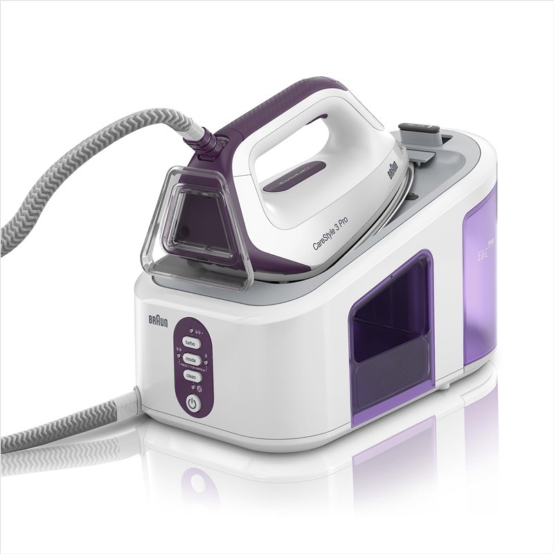 Braun CareStyle 3 Pro IS 3155 VI Centrale vapeur, avec semelle FreeGlide-3D, 2400 W, pression de la pompe 6,5 bar, effet pressin