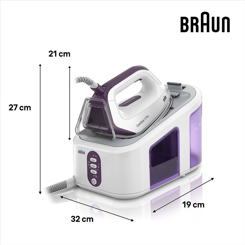 Image secondaire de Braun CareStyle 3 Pro IS 3155 VI Centrale vapeur, avec semelle FreeGlide-3D, 2400 W, pression de la pompe 6,5 bar, effet pressin