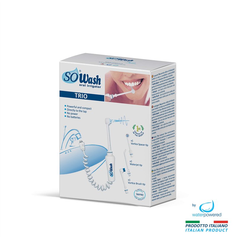 Image secondaire de Jet dentaire SOWASH TRIO, Se connecte au robinet, Hydropulseur Dentaire Sans piles ni électricité, 1 tête Vortice + 1 tête de Vo