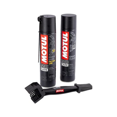 Kit nettoyant lubrifiant pour chaîne Motul C4 400 ml + C1 400 ml + brosse de nettoyage pour chaîne