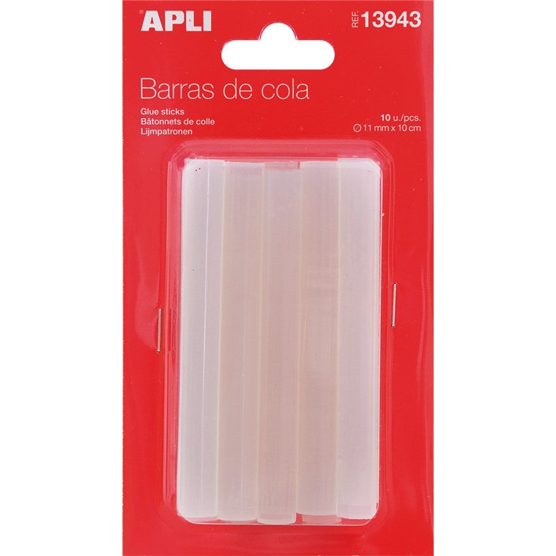 APLI 13943 - Recharge pour pistolet à colle - 10 bâtons de colle Ø11mm x 10 cm.