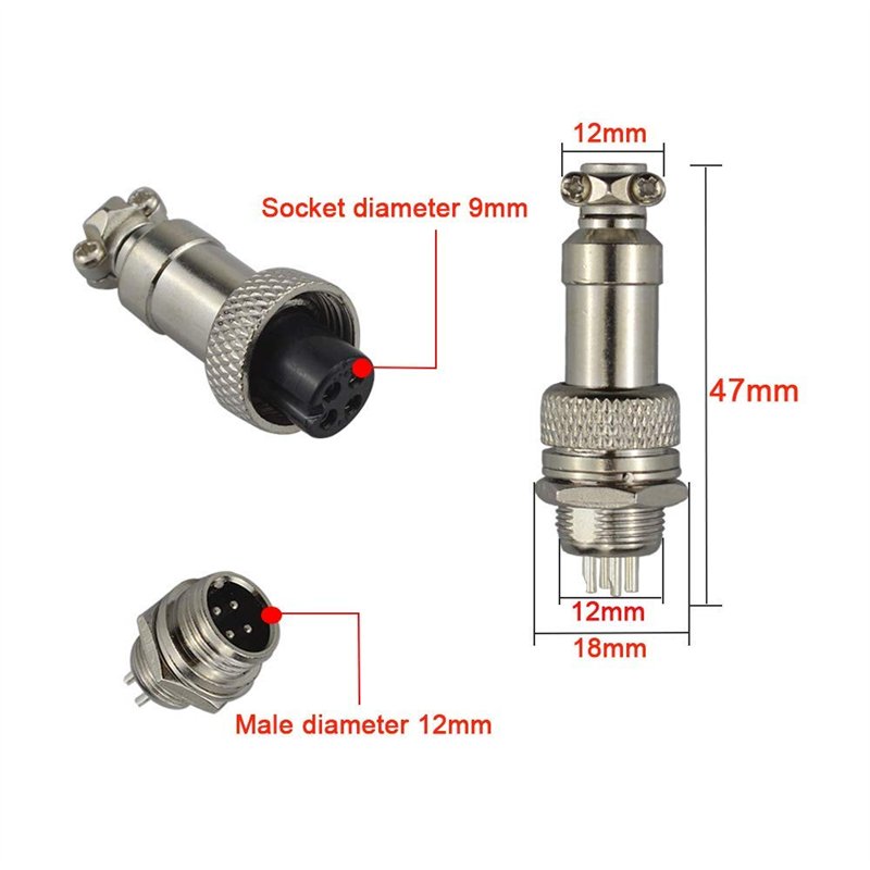 Image secondaire de RUNCCI-YUN 6Pcs GX12-2Broches Aviation Connecteur, 12MM Metal Panneau Aviation Connecteur Prise, 5A Male Femelle Aviation Prise 