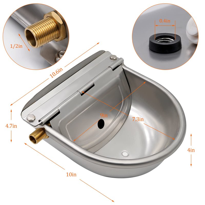 Image secondaire de Abreuvoir Automatique en Acier Inoxydable avec Flotteur de Valve en Laiton 2 Pièces et Bouchon de Vidange, Abreuvoir pour Bétail