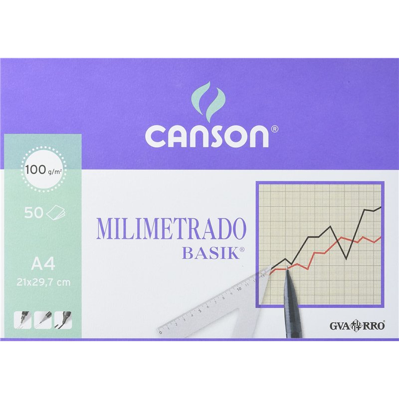 Canson Guarro Canson 200402861 Cahier 50 feuilles papier millimétré A4 90 g
