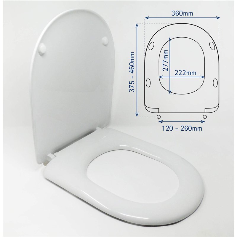 Image secondaire de ABATTANT WC COMPATIBLE | CHARNIÈRE SPÉCIALE EXTRA LONGUE ACIER INOX | FORME D U | RÉGLABLE ET DECLIPSABLE | FACILE INSTALATION E