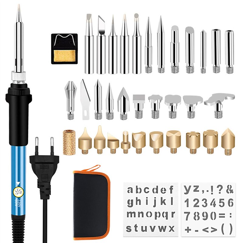 Kit de Pyrogravure sur Bois Fer à Souder,37PC 60W loisirs créatifs adultes graveur pour rondin de bois Liège, Cuir, Gravure, Sc
