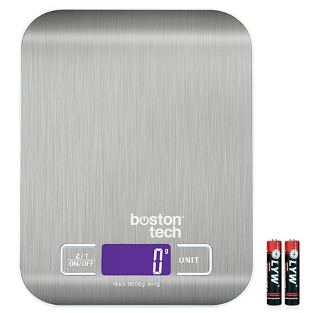 Boston Tech Balance de Cuisine Électronique de Haute Précision 5000g/1g avec Écran LCD Rétroéclairé