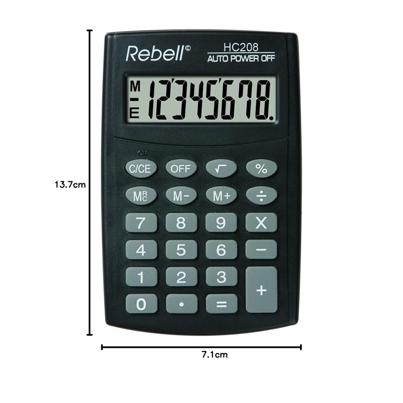 Image secondaire de REBELL Calculatrice hc208 de re plus simple, affichage 8 chiffres écran LCD et triple fonction mémoire, Noir
