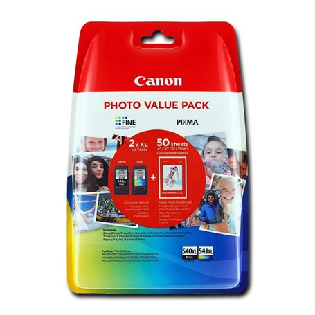 Canon PG-540XL/CL-541XL Cartouche Noire + Couleur XL + Pack de 50 feuilles papier photo PP-201 10x15cm