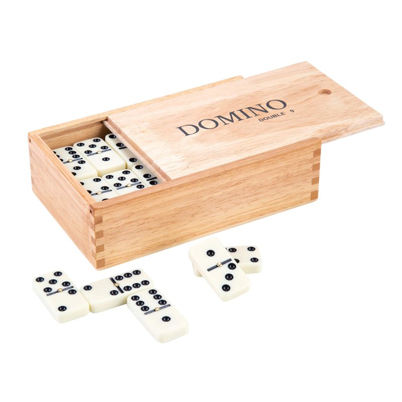 Engelhart - 250123 - Coffret de Dominos Classique Double 9 - Grande Boite en Bois avec 55 pièces - Dim. Domino : 50 x 25 x 10 mm