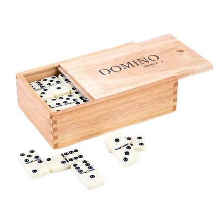 Engelhart - 250123 - Coffret de Dominos Classique Double 9 - Grande Boite en Bois avec 55 pièces - Dim. Domino : 50 x 25 x 10 mm