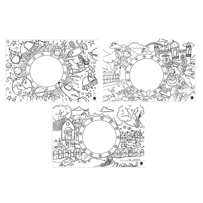 Image secondaire de Lot de 12 Sets de Table à colorier, Motifs : Fantaisie – À la Ferme – dans l’Espace, 4 Sets de Table à colorier de Chaque Motif,