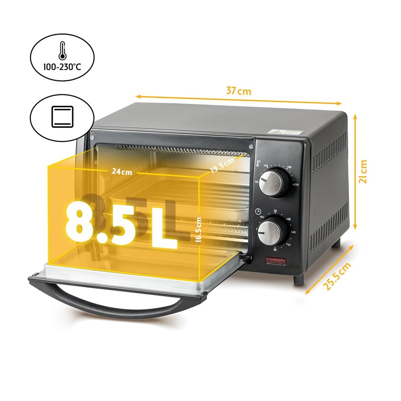 Image secondaire de TZS First Austria Mini four électrique 10L, Four electrique, 800W, avec Minuteur 0-60 min, Jusqu'à 230°C, Mini four à pizza, 2 h